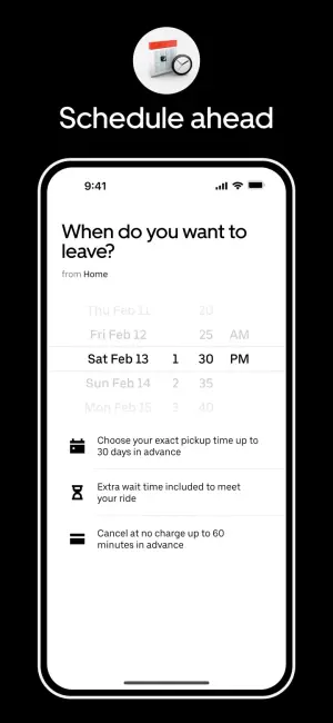 Uber Rider app: scheduling a ride ahead