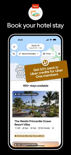 Uber Rider app: booking a hotel stay